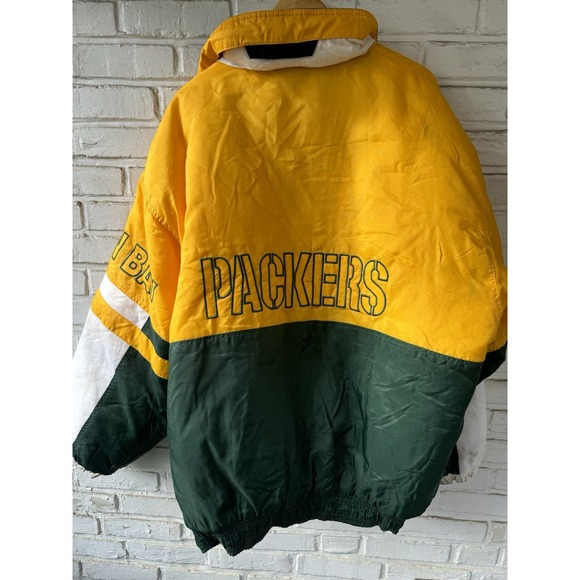 VINTAGE 90's GREEN BAY PACKERS NFL THROWBACK STARTER JACKET W/ ROLL UP HOOD RARE - Picture 11 of 11